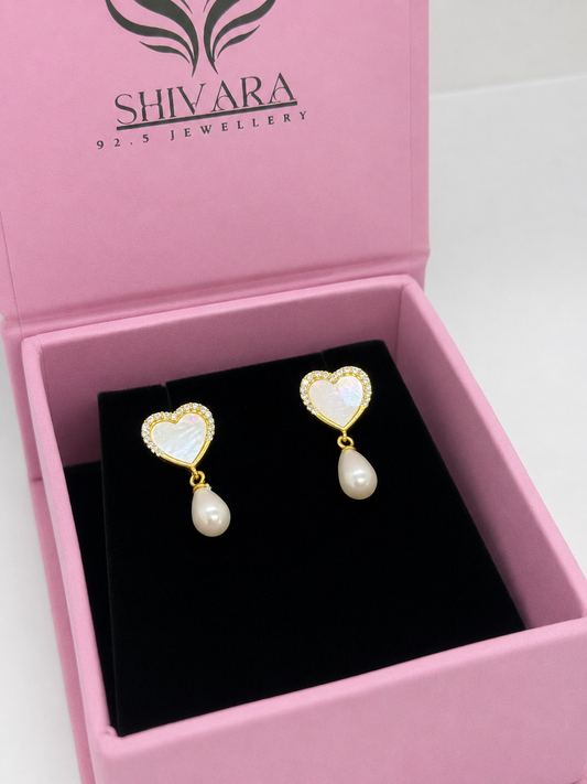 Celeste Pearl Heart Earrings – 925 Silver
