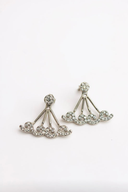 Elegant Crystal Fan-Wave Jacket Earrings
