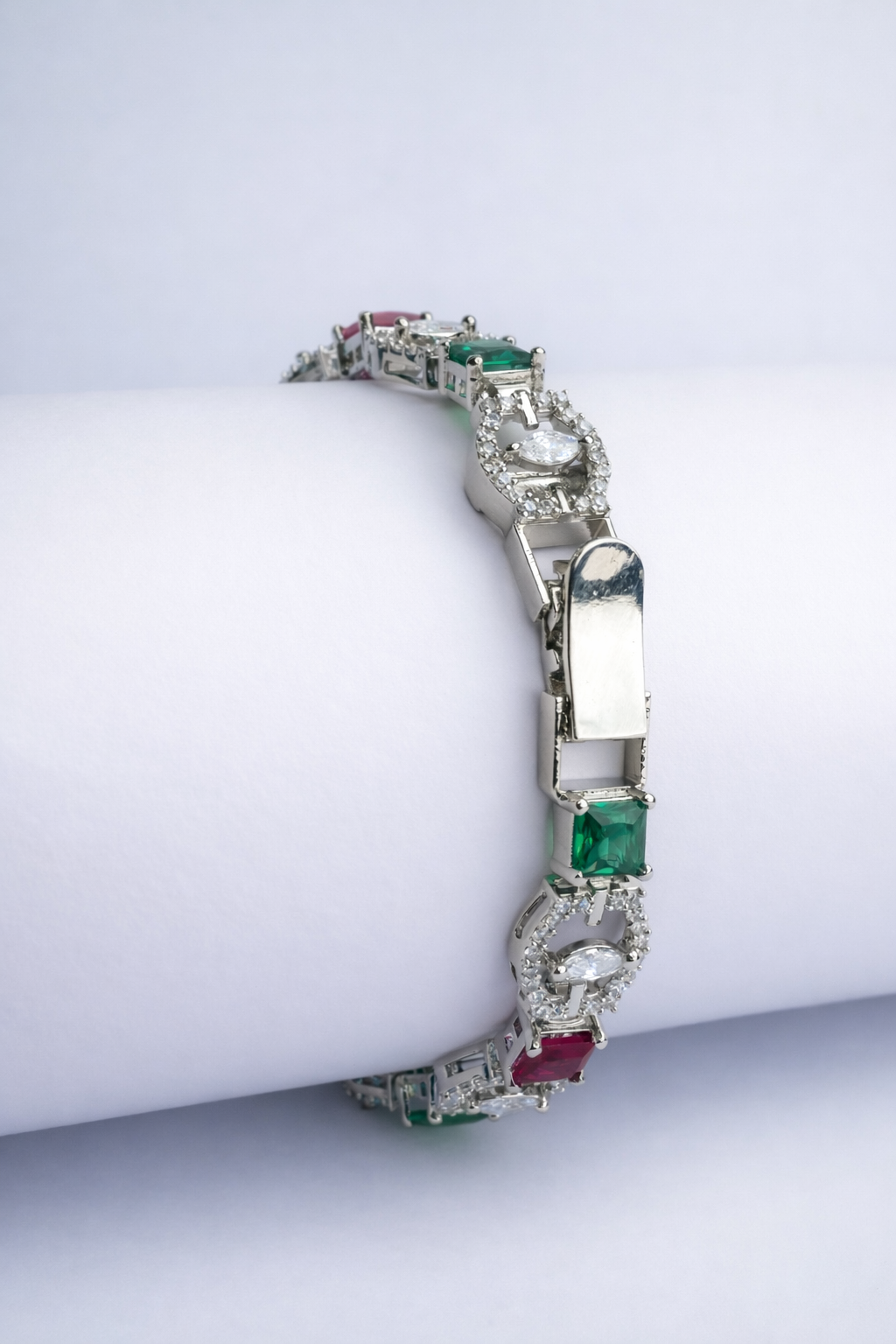 Royal Ruby–Emerald Halo Bracelet