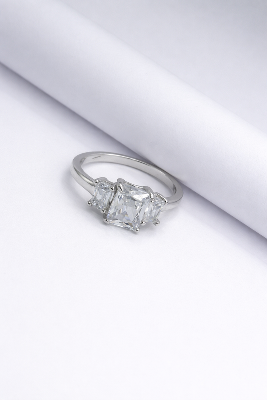 Timeless Three-Stone Princess Cut Ring