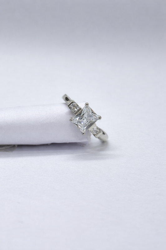 Timeless Radiance Princess-Cut Silver Ring