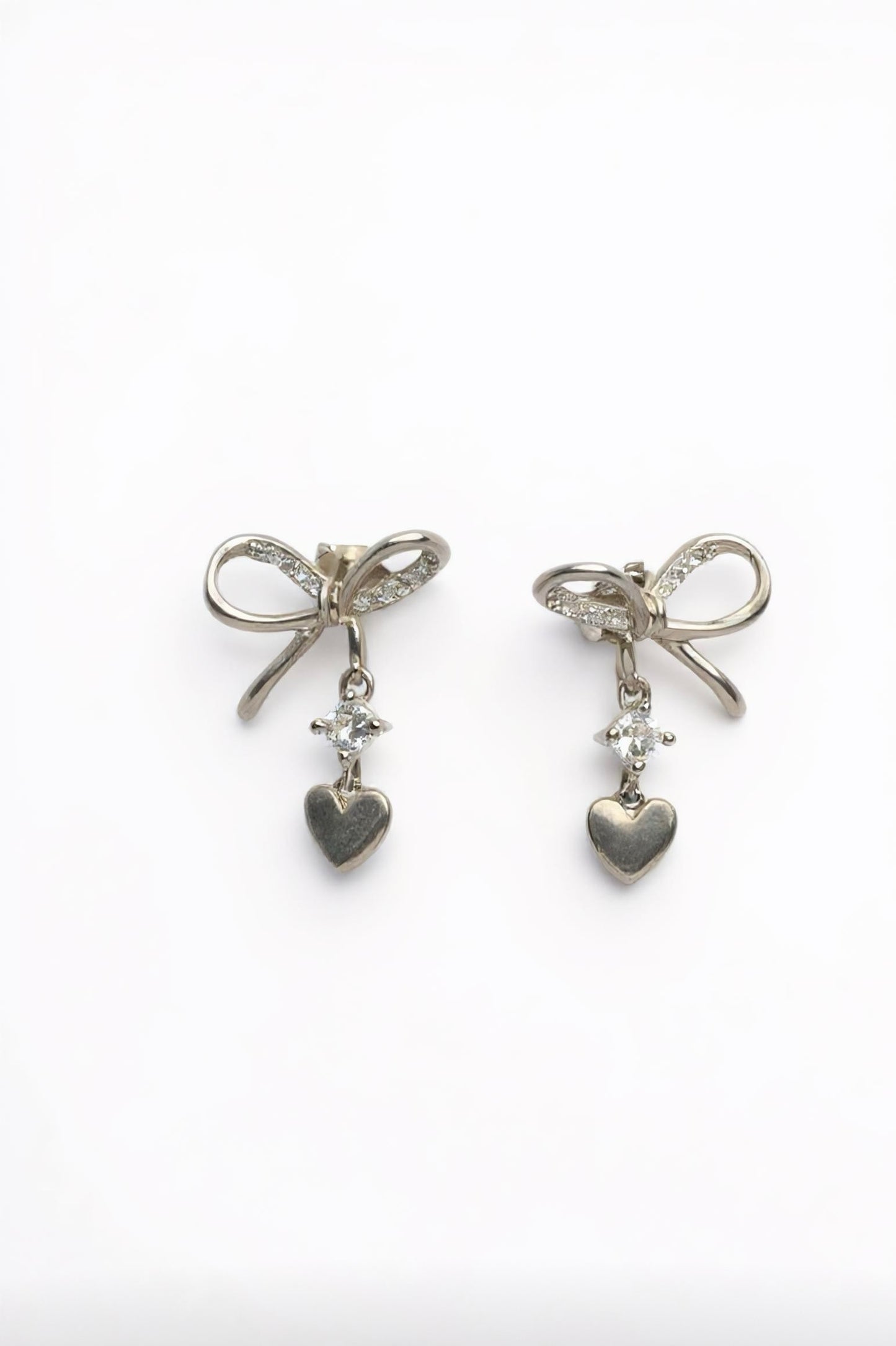 Elegant Bow & Heart Drop Earrings