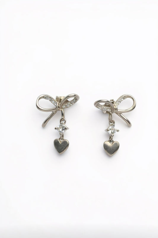 Elegant Bow & Heart Drop Earrings