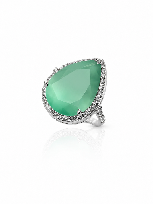 Emerald zircon Dewdrop Halo Ring