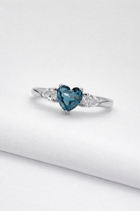 Elegant Heart-Cut Blue Stone Ring