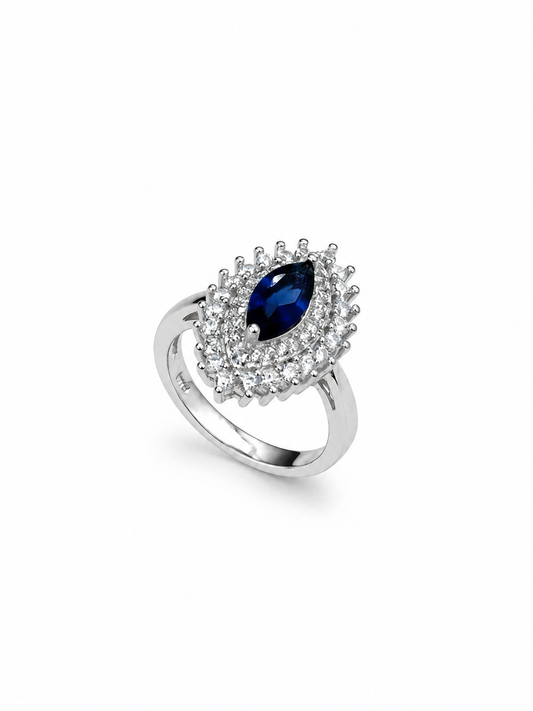 Royal Sapphire Halo Ring – 925 Sterling Silver