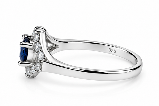 92.5 Royal Sapphire Halo Ring
