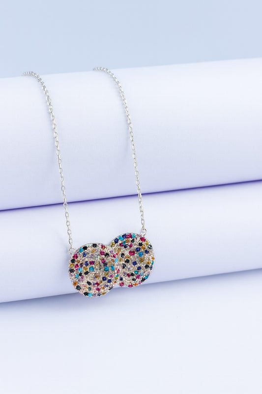 Silver Textured Double Disc Necklace