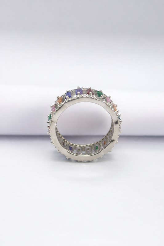 Rainbow Baguette Eternity Ring – 925 Sterling Silver