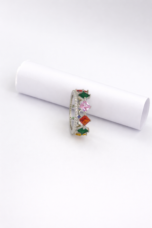 Multicolor Crown Statement Ring – 925 Sterling Silver