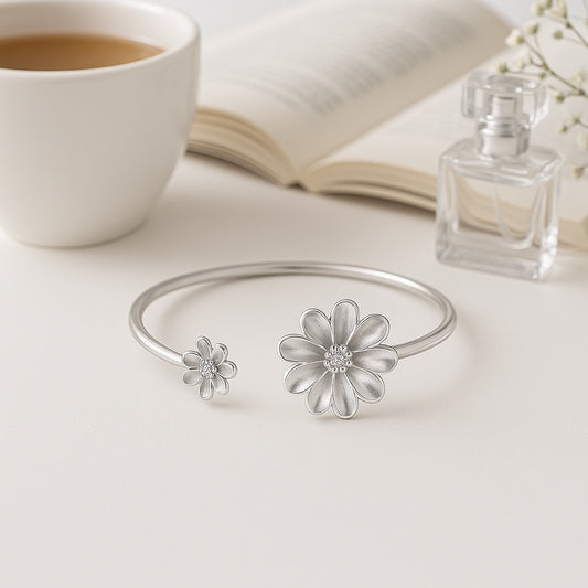 Bangle with Floral Design and Diamond Center