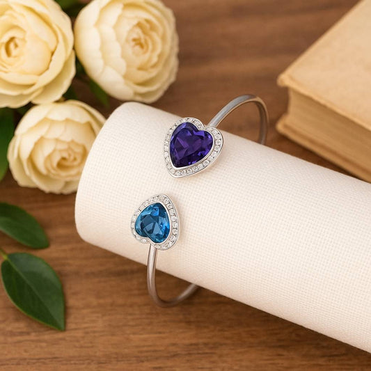 Open Bangle with Purple & Blue Heart CZ