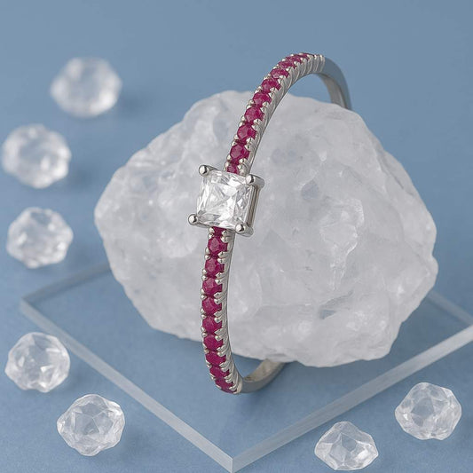 Ruby Line Bangle with Princess Cut Center Stone