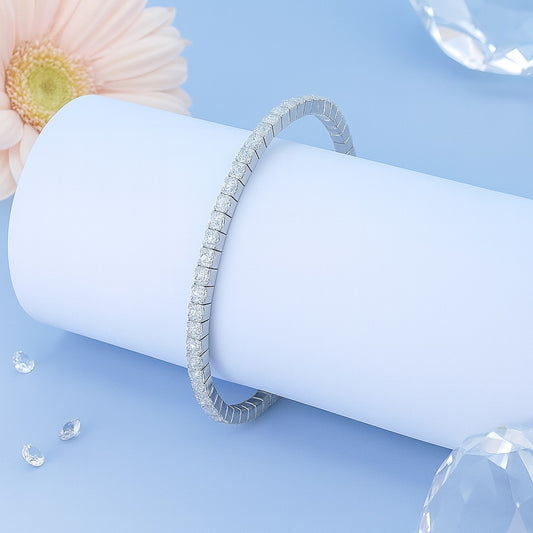 Silver Tennis Bangle with Brilliant Diamonds