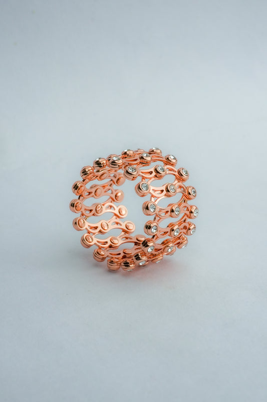 Rose Gold Crystal Mesh Statement Ring