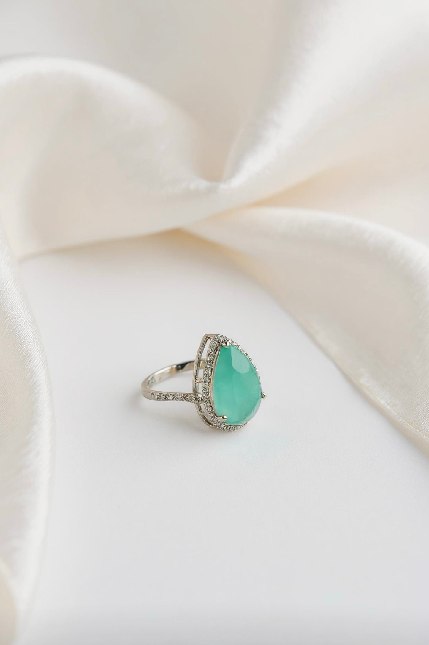 Mint Teardrop Halo Ring