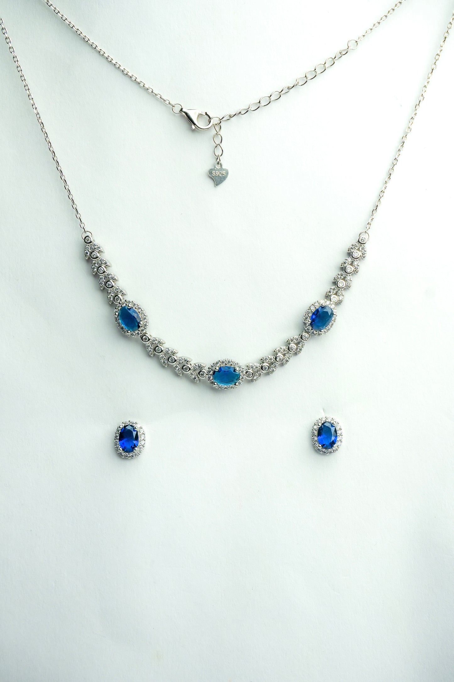 Royal Blue Sapphire Halo Necklace Set