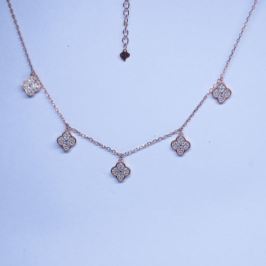 Rose Gold Plated Clover Drop Necklace