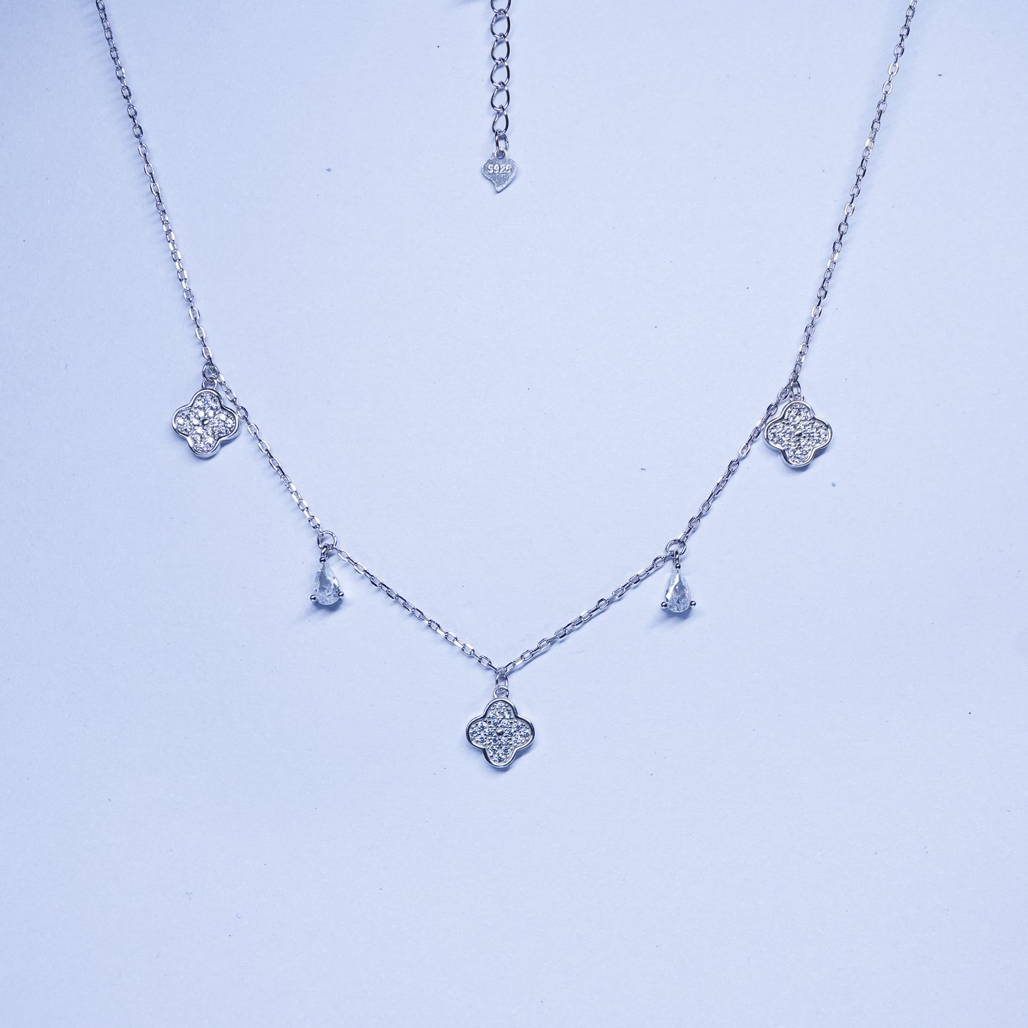 Silver Sparkle Floral Charm Necklace