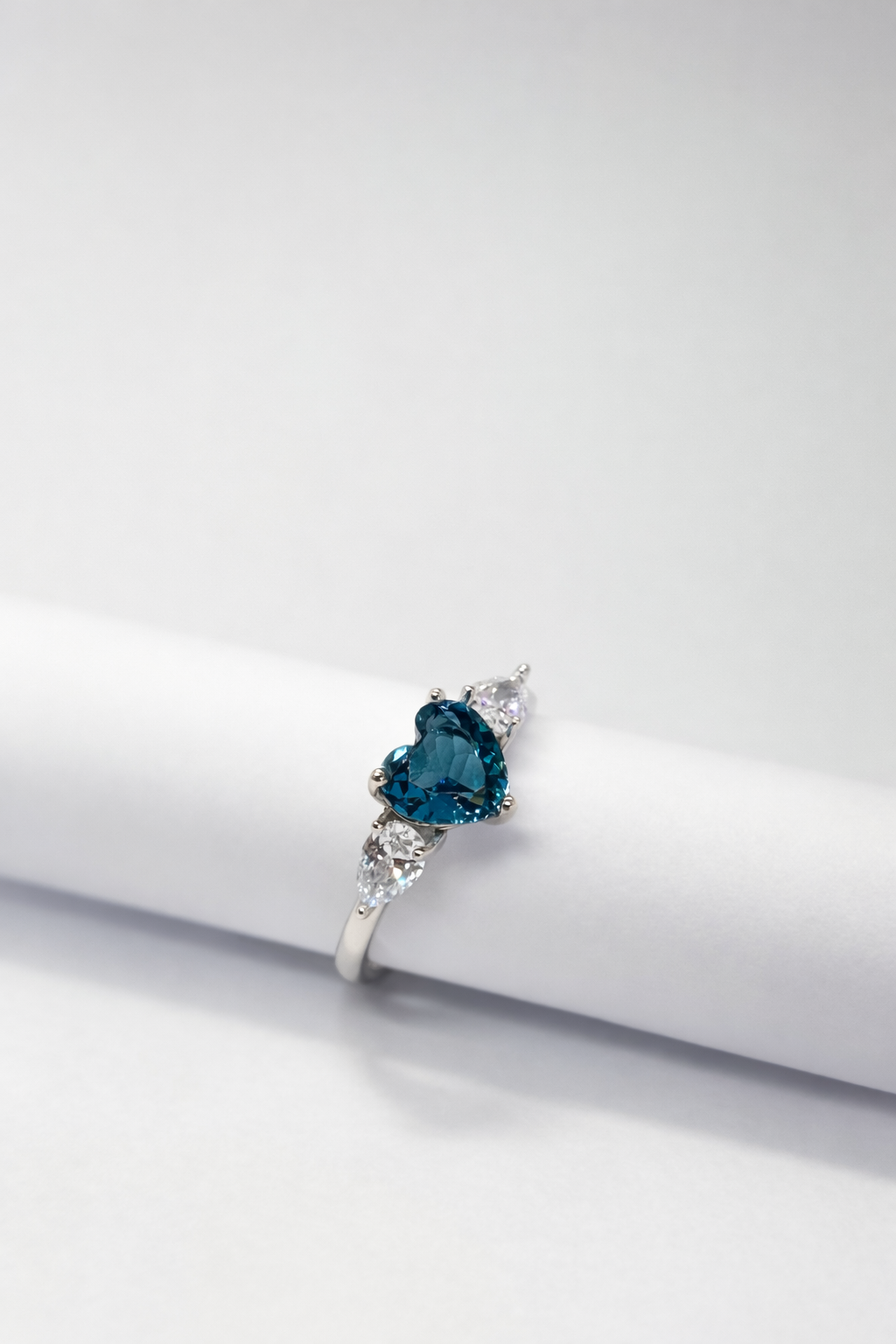 Elegant Heart-Cut Blue Stone Ring
