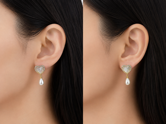 Celeste Pearl Heart Earrings – 925 Silver