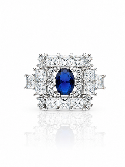 Royal Blue Sapphire Halo Ring – 92.5 Sterling Silver