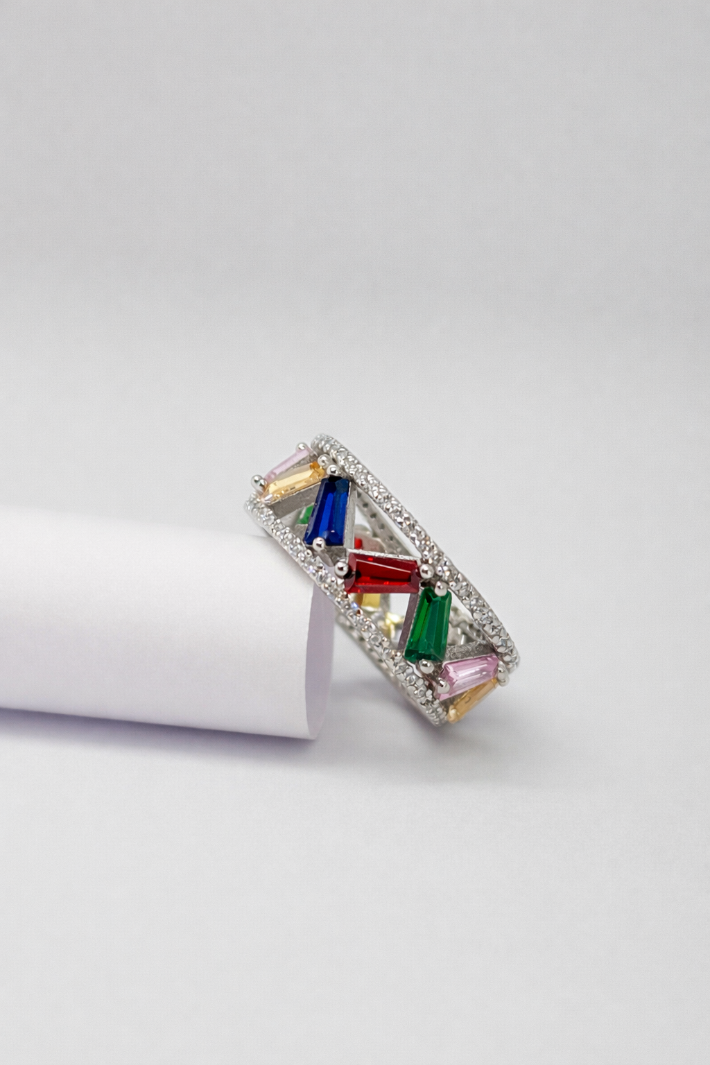 Multicolor Baguette Eternity Ring in 925 Silver