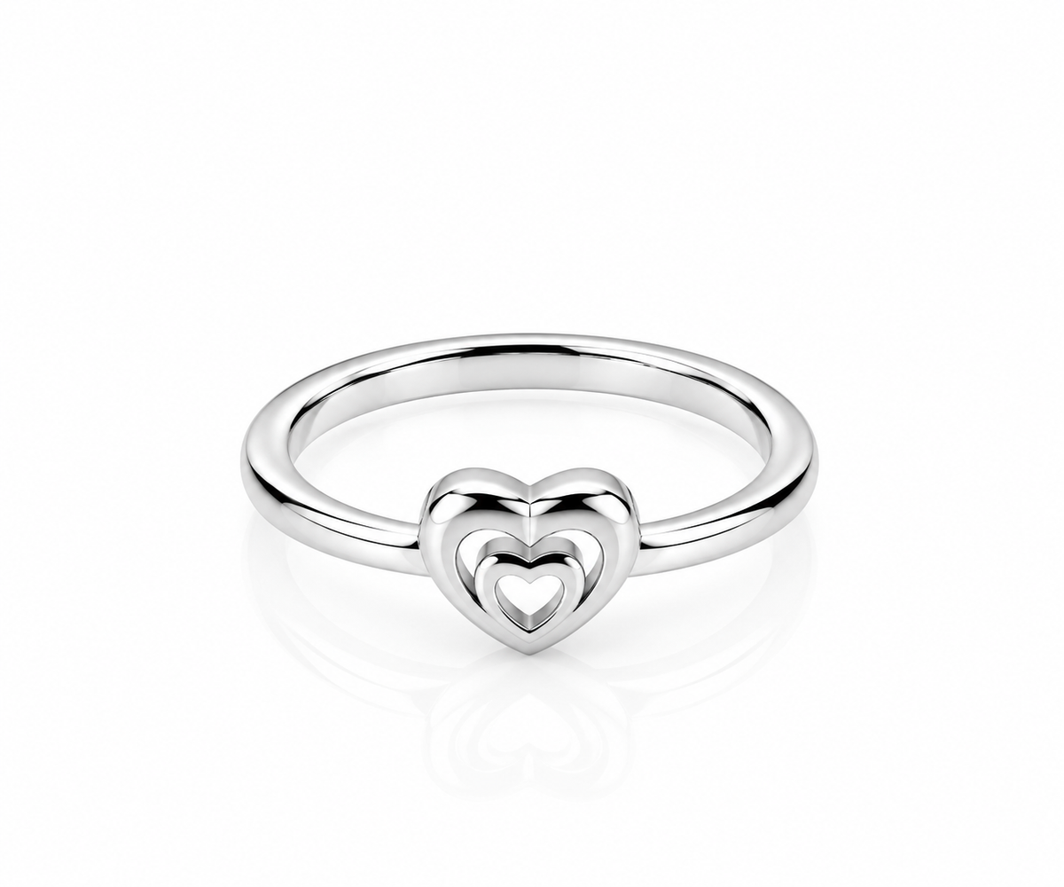 Double Heart Embrace 925 Silver Ring