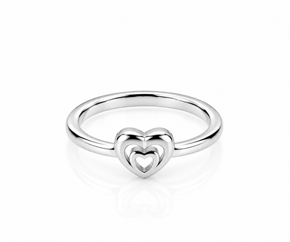 Double Heart Embrace 925 Silver Ring