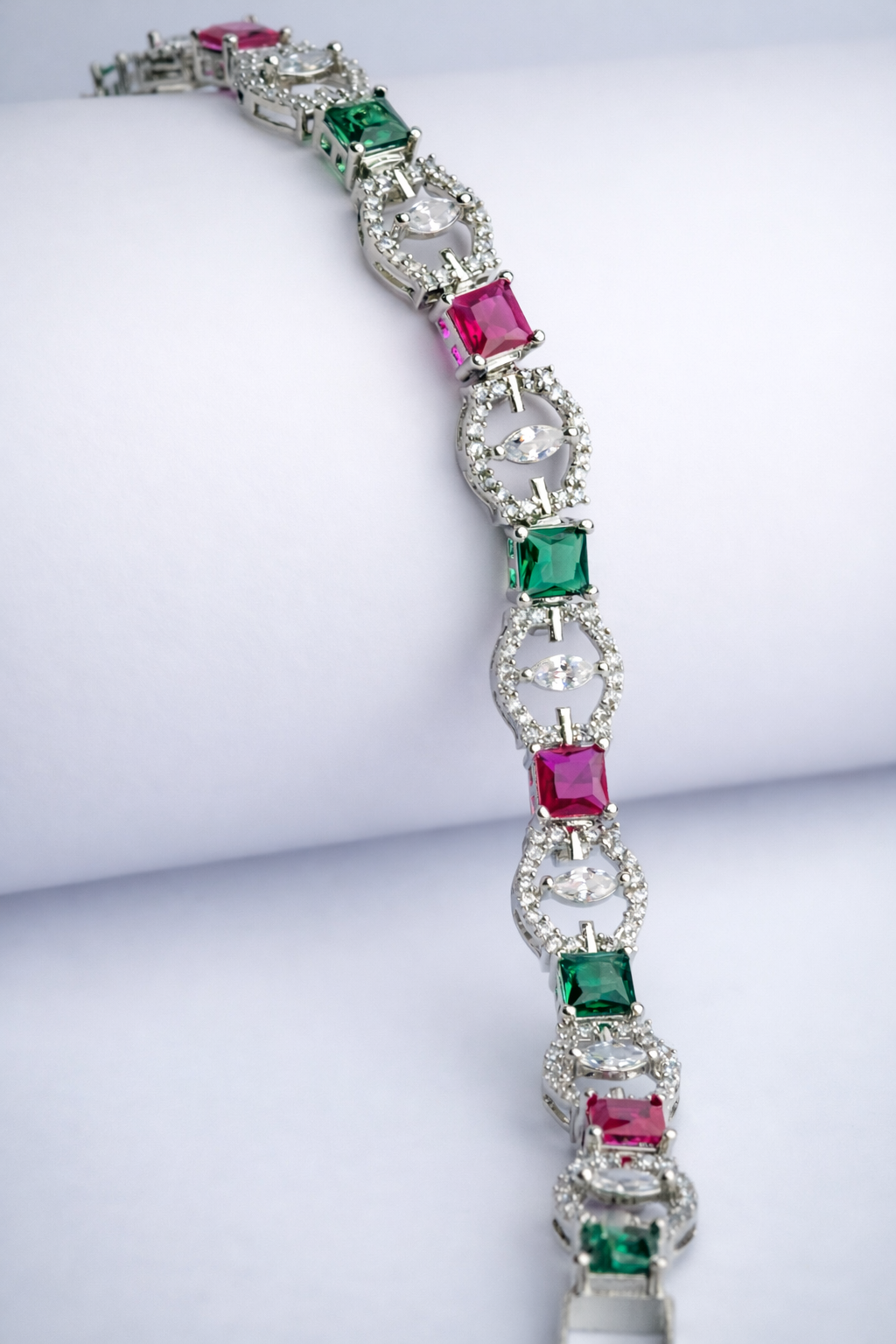Royal Ruby–Emerald Halo Bracelet