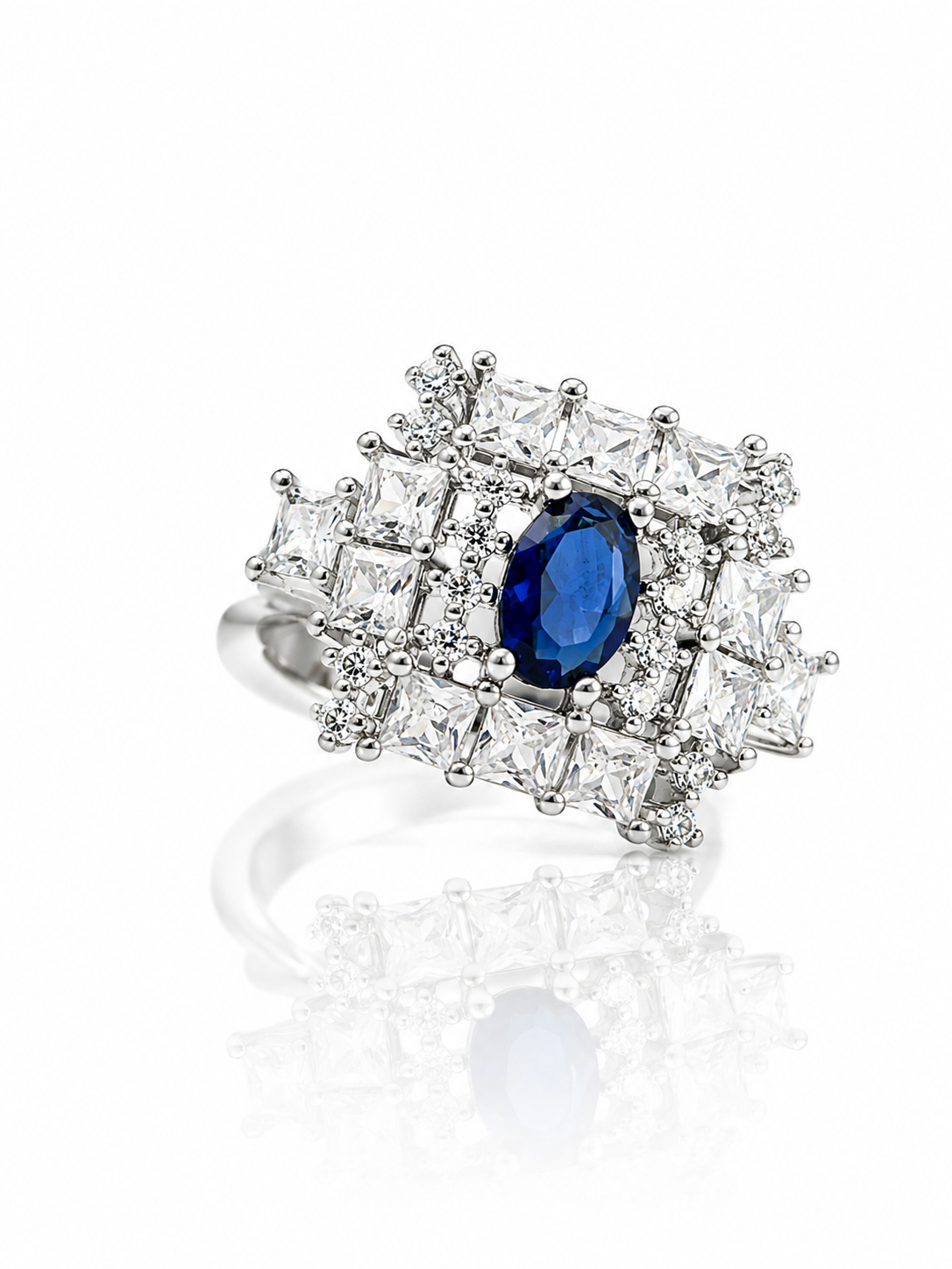 Royal Blue Sapphire Halo Ring – 92.5 Sterling Silver