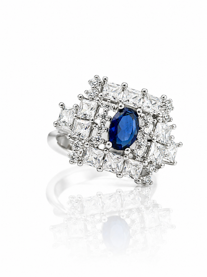 Royal Blue Sapphire Halo Ring – 92.5 Sterling Silver