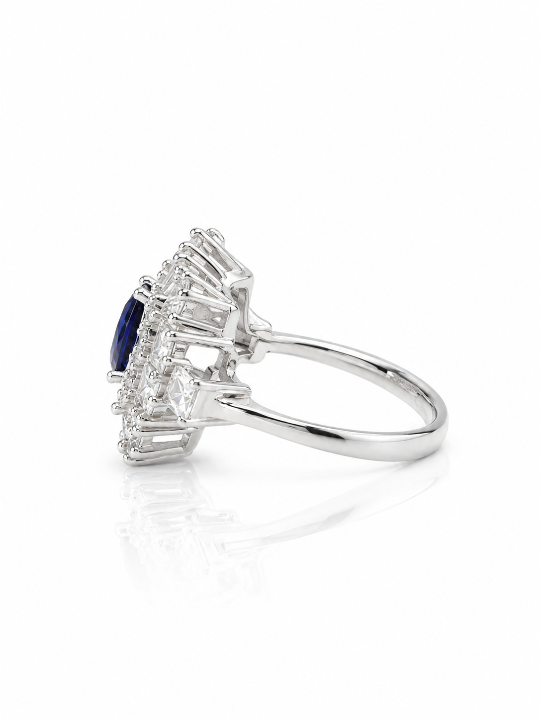 Royal Blue Sapphire Halo Ring – 92.5 Sterling Silver