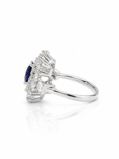 Royal Blue Sapphire Halo Ring – 92.5 Sterling Silver