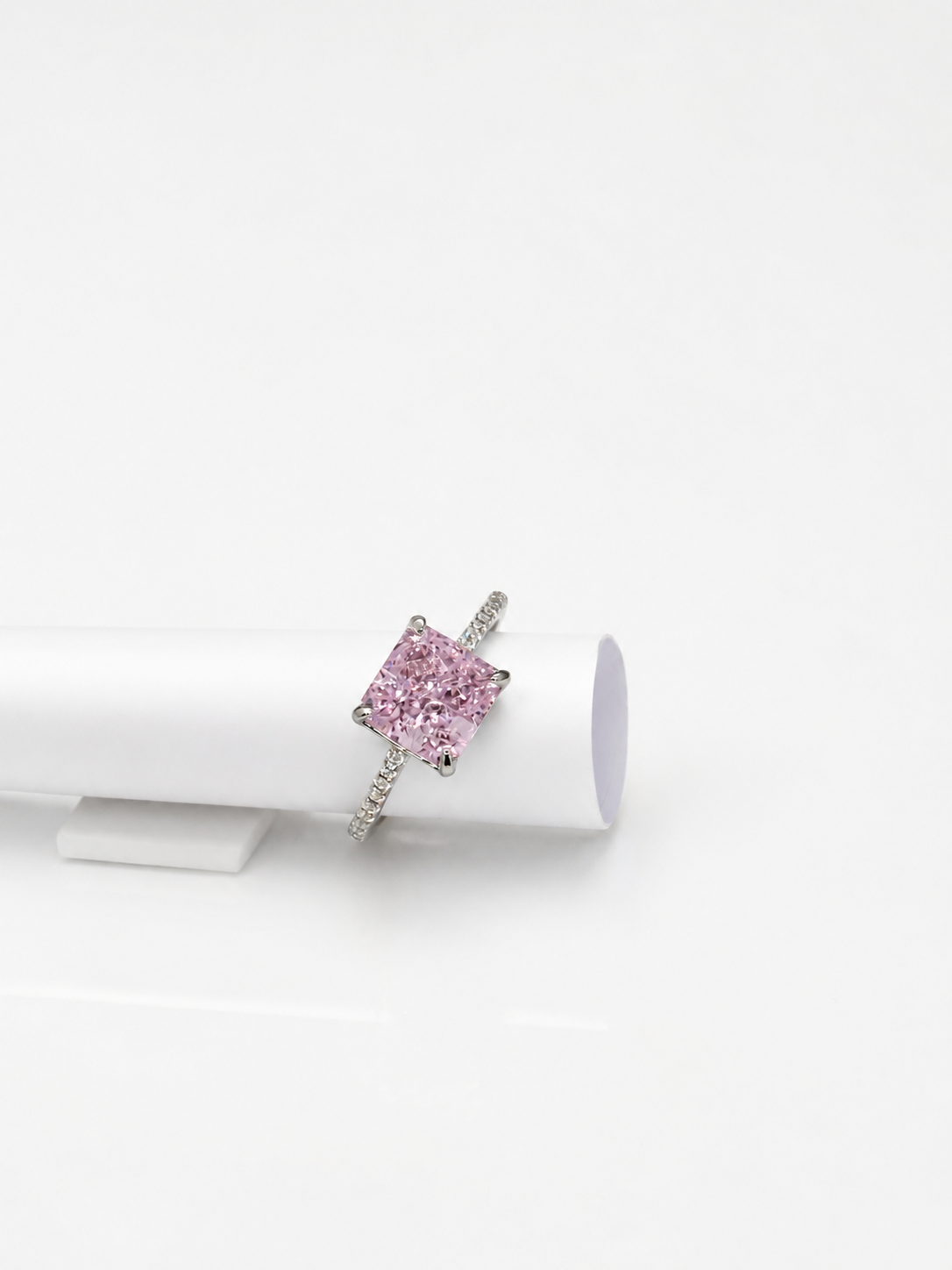 Elegant Pink Square cut Solitaire Ring