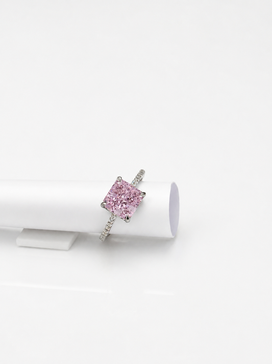 Elegant Pink Square cut Solitaire Ring