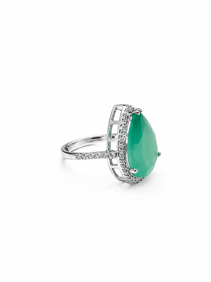 Emerald zircon Dewdrop Halo Ring