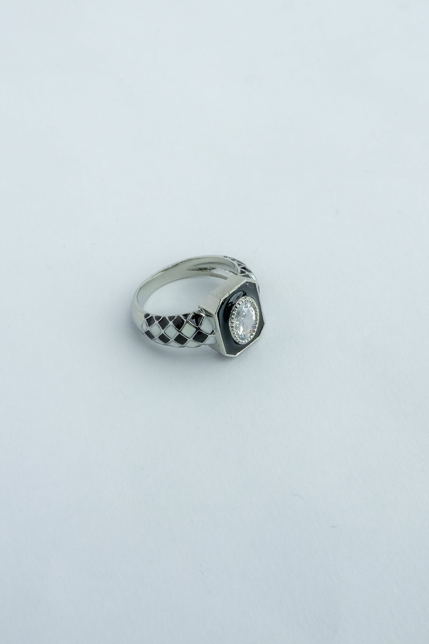 Geometric Black Enamel Crystal Ring