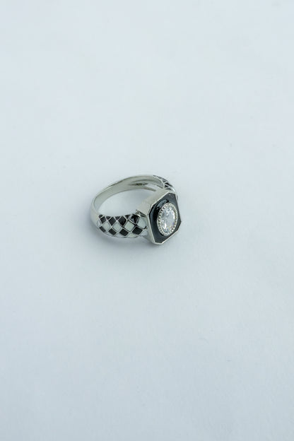 Geometric Black Enamel Crystal Ring