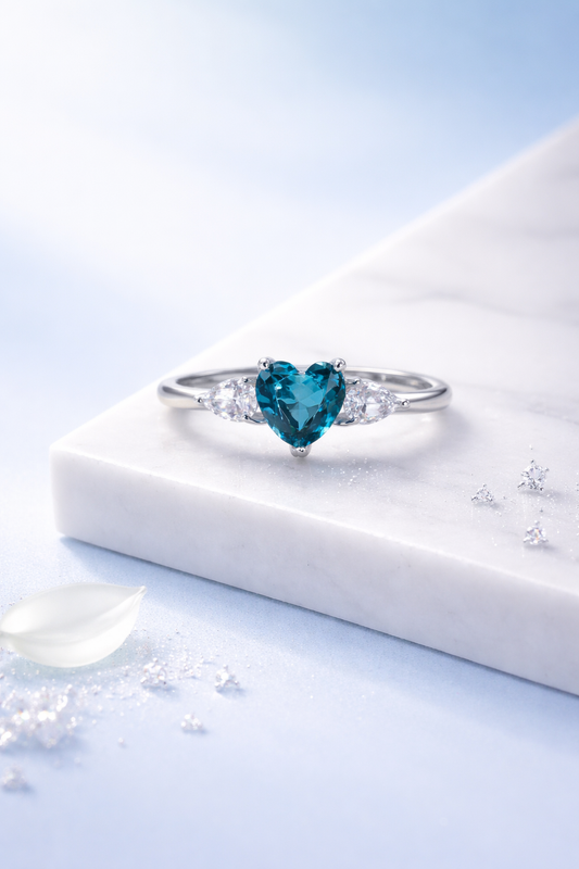Elegant Heart-Cut Blue Stone Ring
