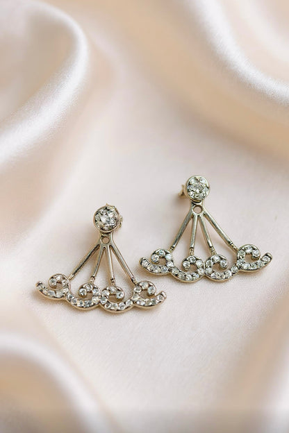 Elegant Crystal Fan-Wave Jacket Earrings