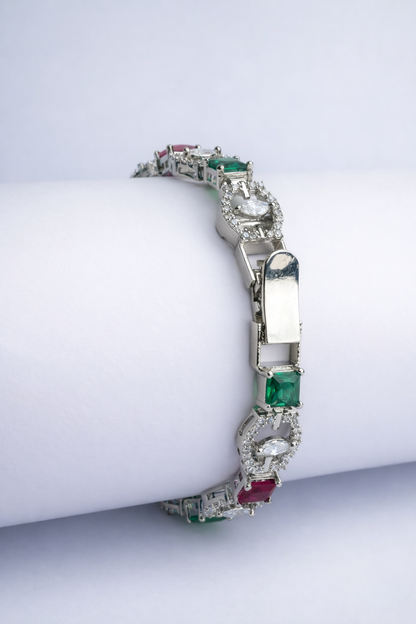 Royal Ruby–Emerald Halo Bracelet