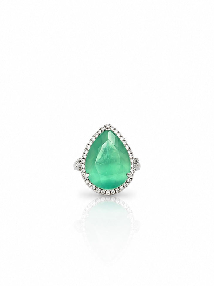 Emerald zircon Dewdrop Halo Ring