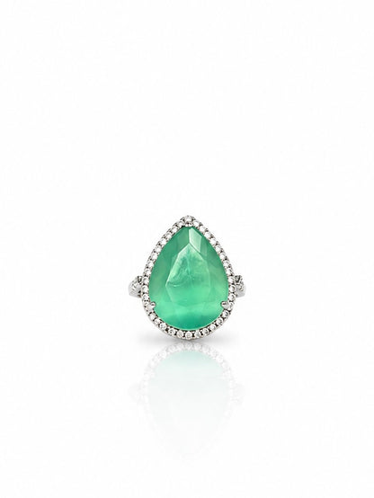 Emerald zircon Dewdrop Halo Ring