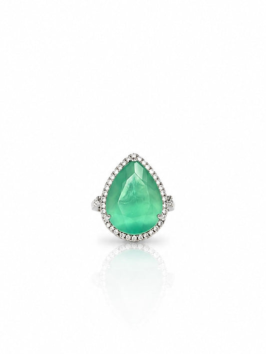 Emerald zircon Dewdrop Halo Ring