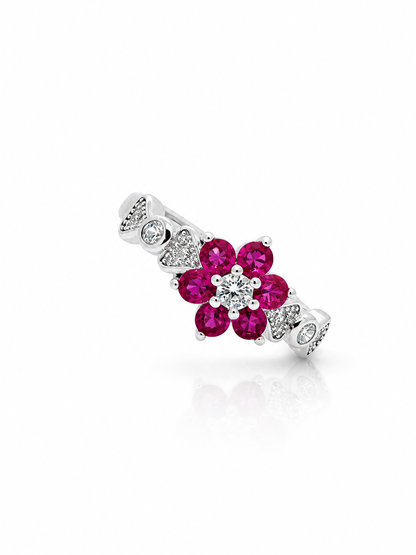 92.5 Silver Floral Ruby Ring