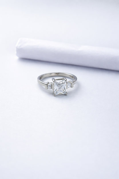 Timeless Radiance Princess-Cut Silver Ring