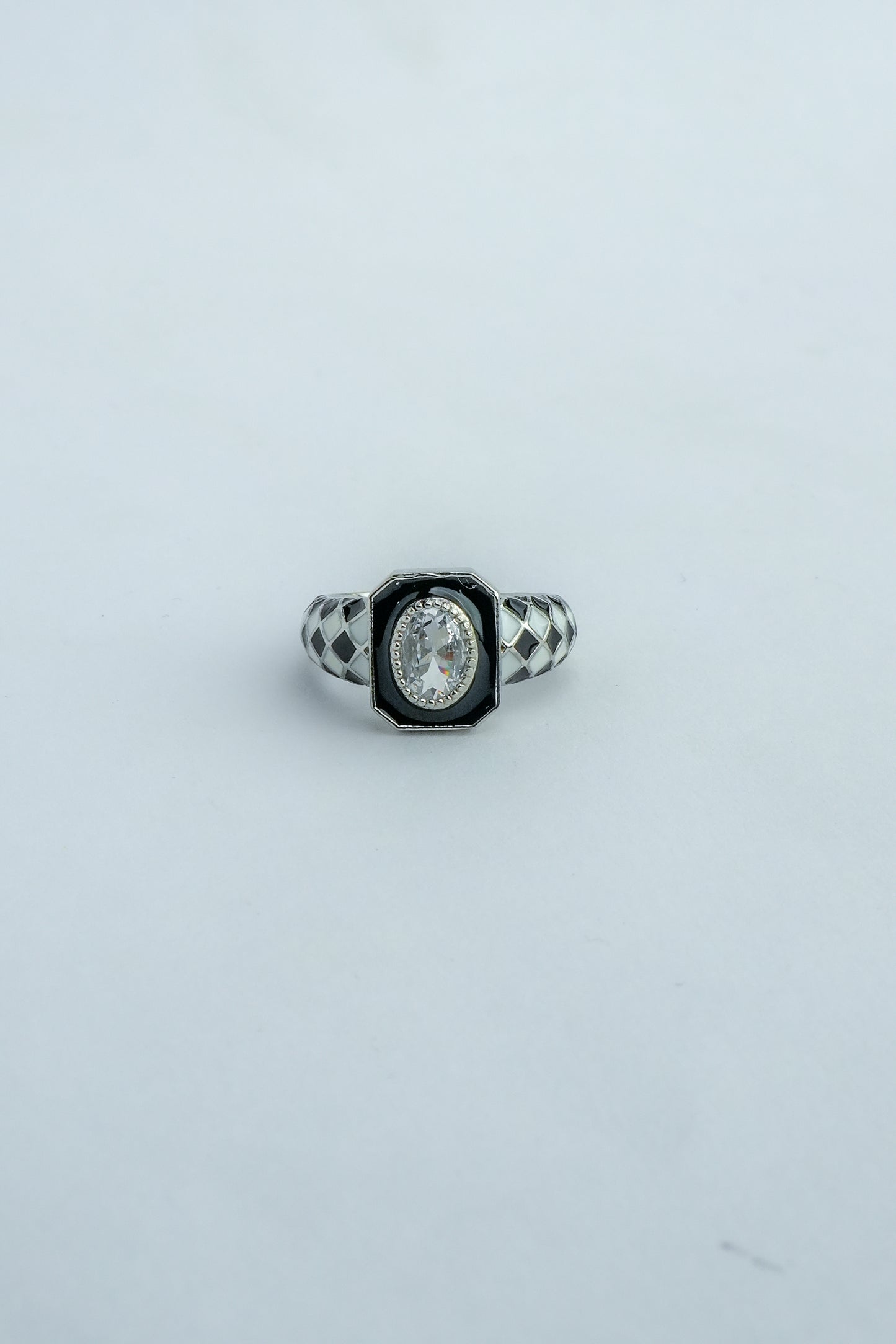 Geometric Black Enamel Crystal Ring