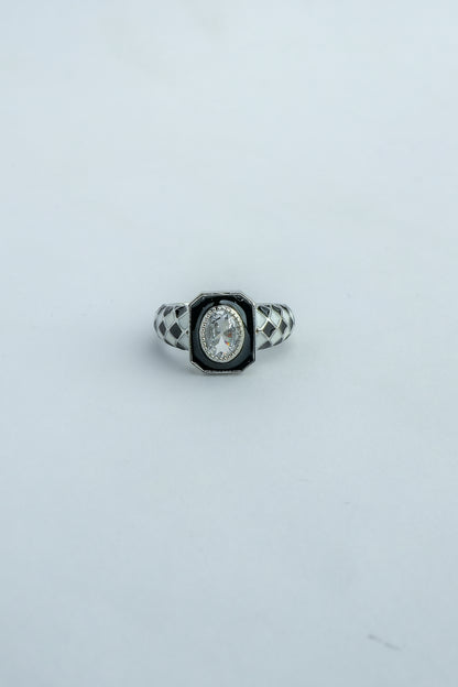 Geometric Black Enamel Crystal Ring