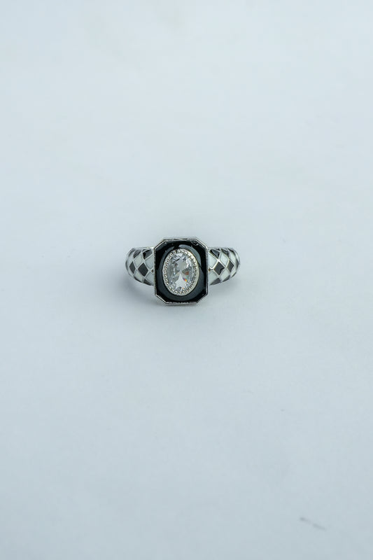 Geometric Black Enamel Crystal Ring